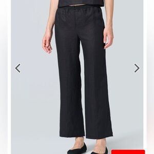Vivid Black Linen Straight Leg Ankle Zip Waist Pants Women’s Sz L